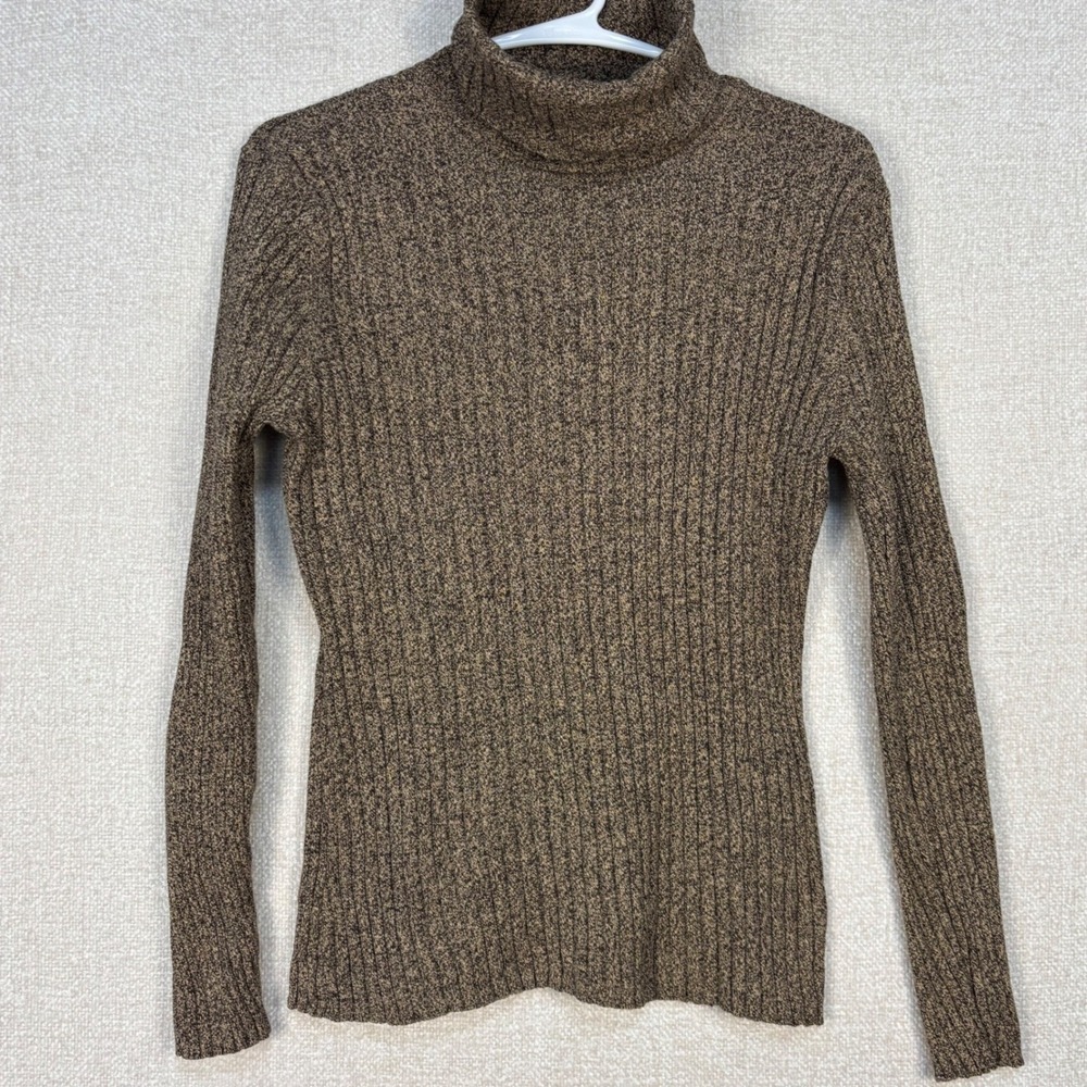 Hannah Womens Size Medium Brown Marled Ribbed Turtleneck Sweater 100% Cotton
